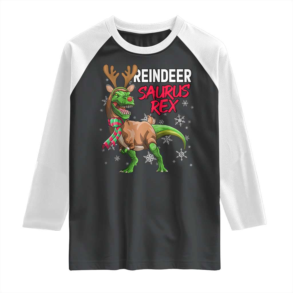 Funny Christmas Rex Dinosaur Raglan Shirt Reindeer Saurus Rex Xmas Dinosaur - Wonder Print Shop