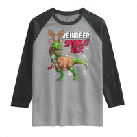 Funny Christmas Rex Dinosaur Raglan Shirt Reindeer Saurus Rex Xmas Dinosaur - Wonder Print Shop