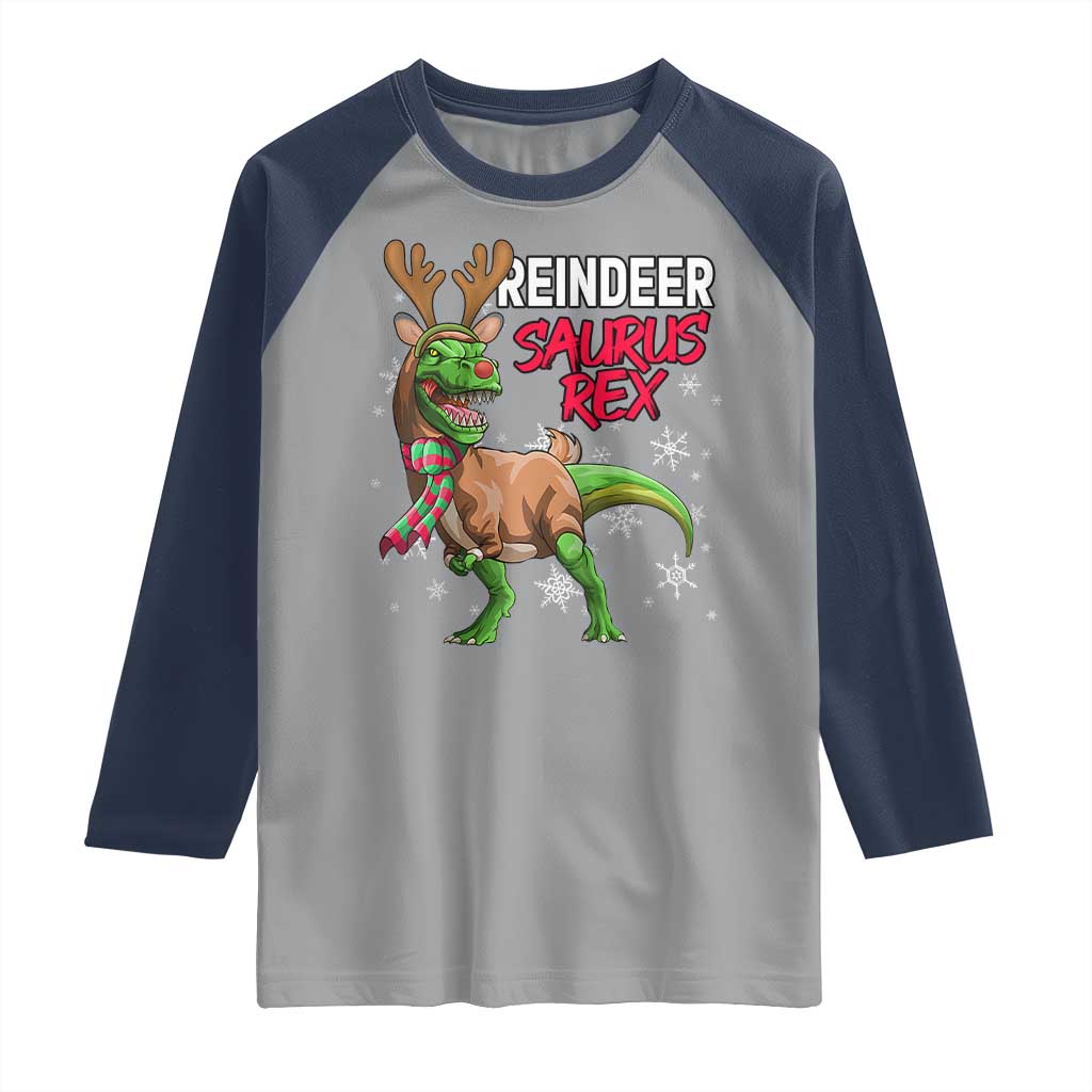 Funny Christmas Rex Dinosaur Raglan Shirt Reindeer Saurus Rex Xmas Dinosaur - Wonder Print Shop