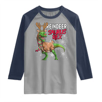 Funny Christmas Rex Dinosaur Raglan Shirt Reindeer Saurus Rex Xmas Dinosaur - Wonder Print Shop