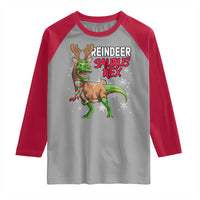 Funny Christmas Rex Dinosaur Raglan Shirt Reindeer Saurus Rex Xmas Dinosaur - Wonder Print Shop