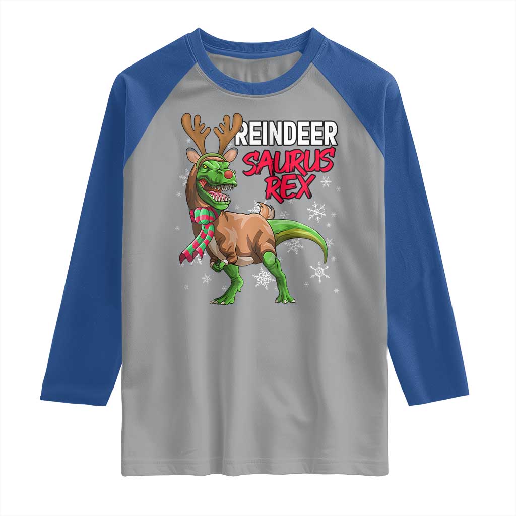 Funny Christmas Rex Dinosaur Raglan Shirt Reindeer Saurus Rex Xmas Dinosaur - Wonder Print Shop