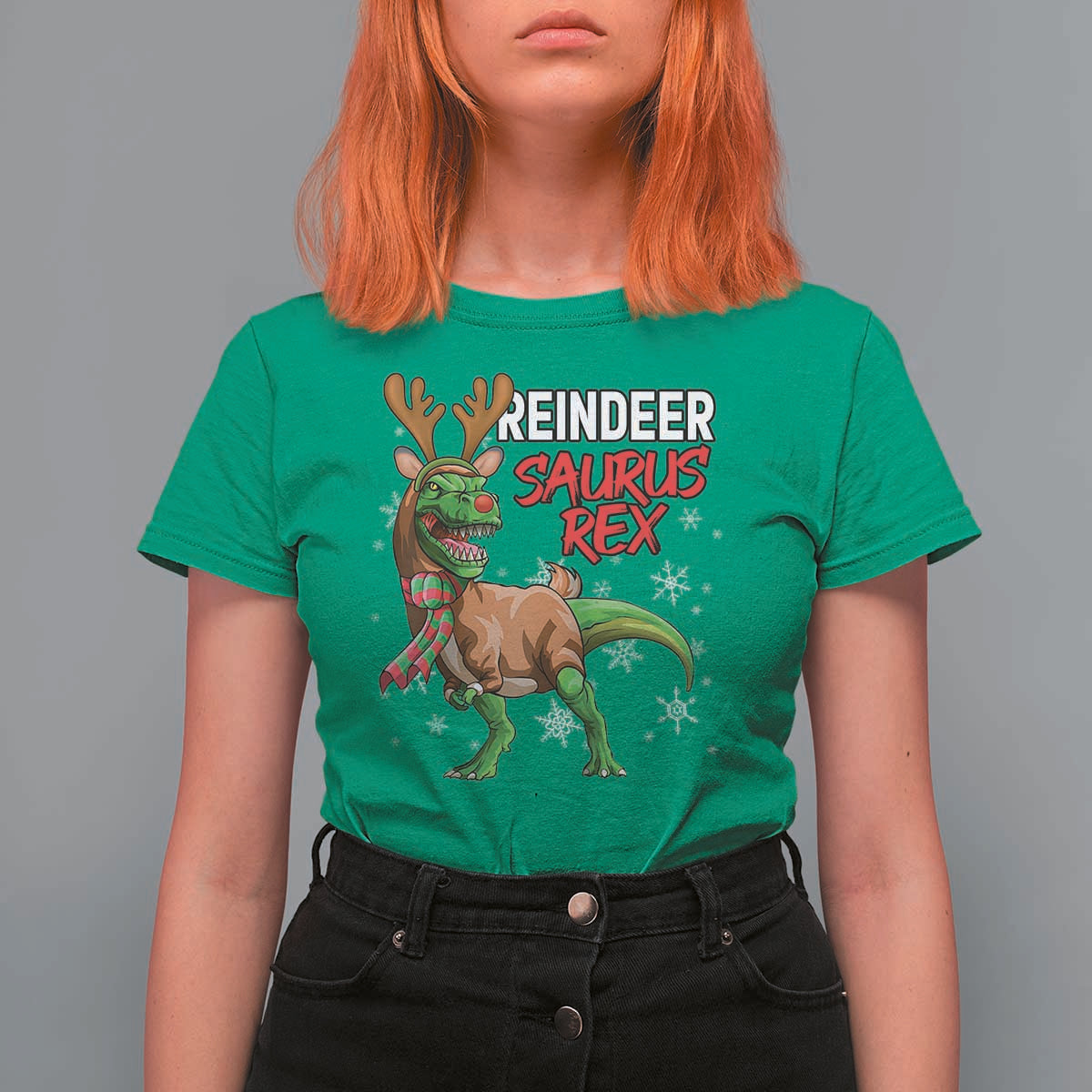 Funny Christmas Rex Dinosaur T Shirt For Women Reindeer Saurus Rex Xmas Dinosaur - Wonder Print Shop