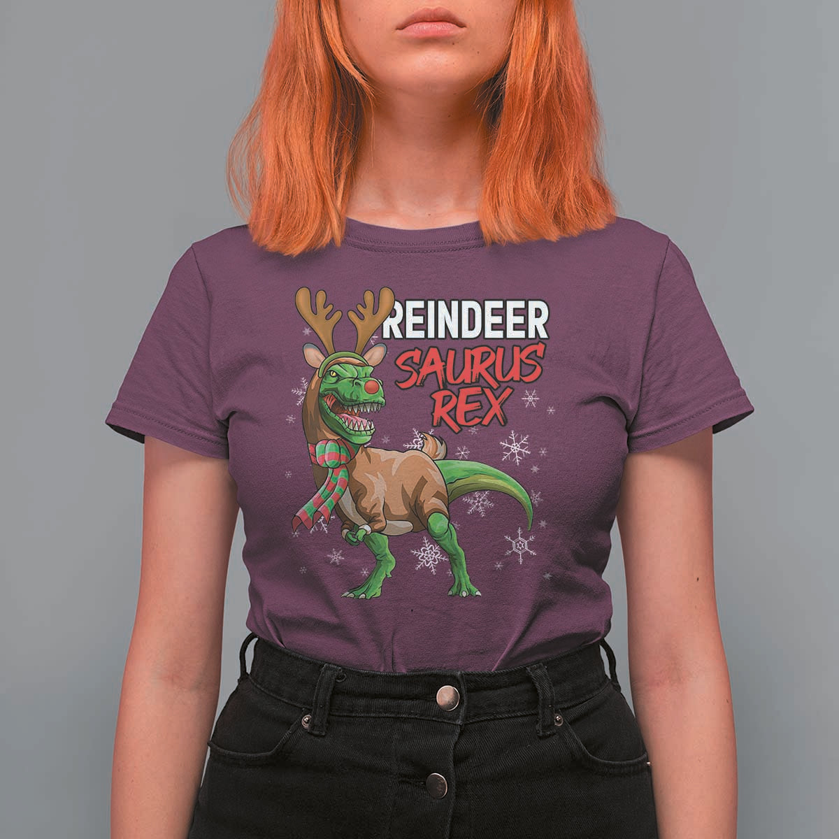 Funny Christmas Rex Dinosaur T Shirt For Women Reindeer Saurus Rex Xmas Dinosaur - Wonder Print Shop