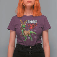 Funny Christmas Rex Dinosaur T Shirt For Women Reindeer Saurus Rex Xmas Dinosaur - Wonder Print Shop