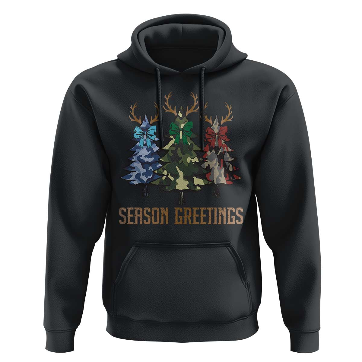Funny Christmas Hunting Hoodie Season Greetings Camouflage Xmas Tree Reindeers