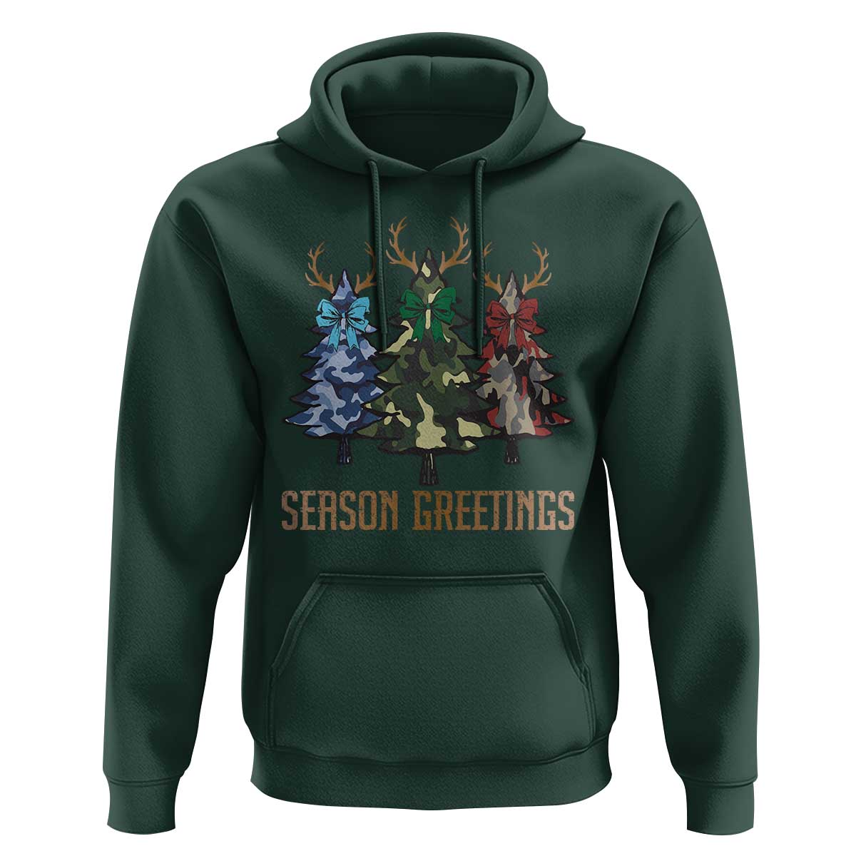 Funny Christmas Hunting Hoodie Season Greetings Camouflage Xmas Tree Reindeers