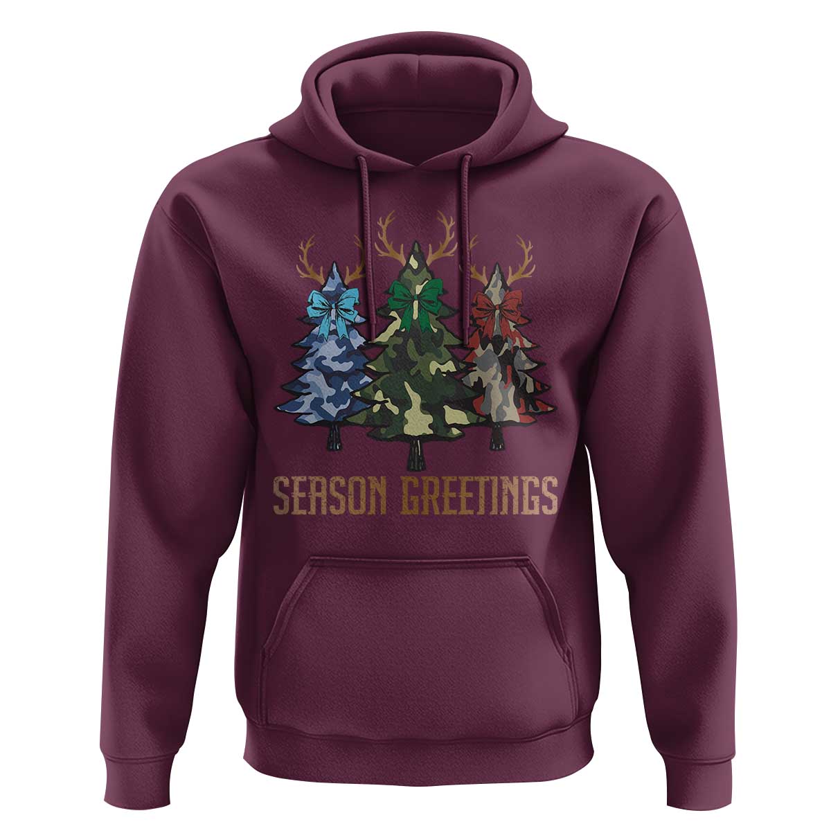 Funny Christmas Hunting Hoodie Season Greetings Camouflage Xmas Tree Reindeers