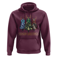 Funny Christmas Hunting Hoodie Season Greetings Camouflage Xmas Tree Reindeers