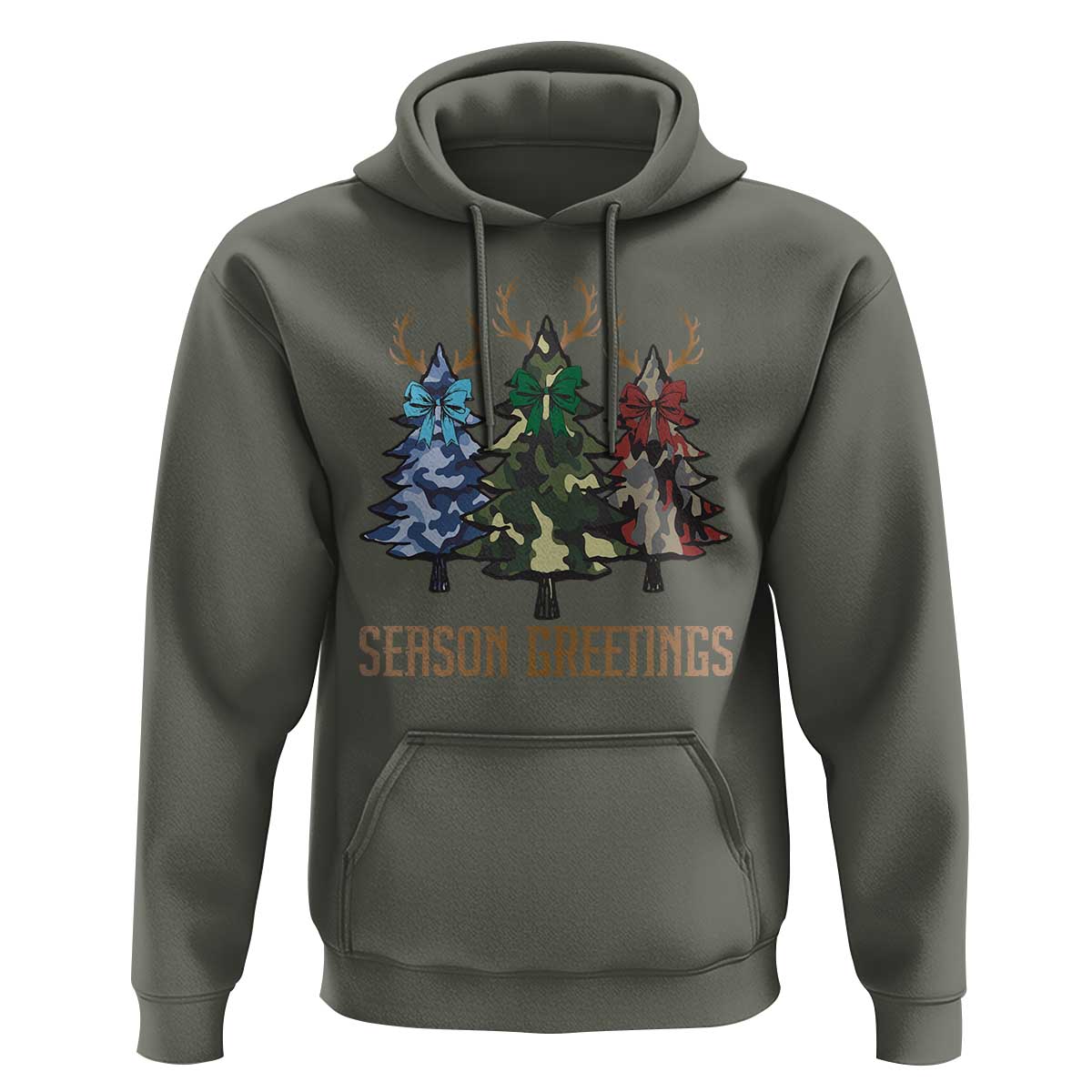 Funny Christmas Hunting Hoodie Season Greetings Camouflage Xmas Tree Reindeers