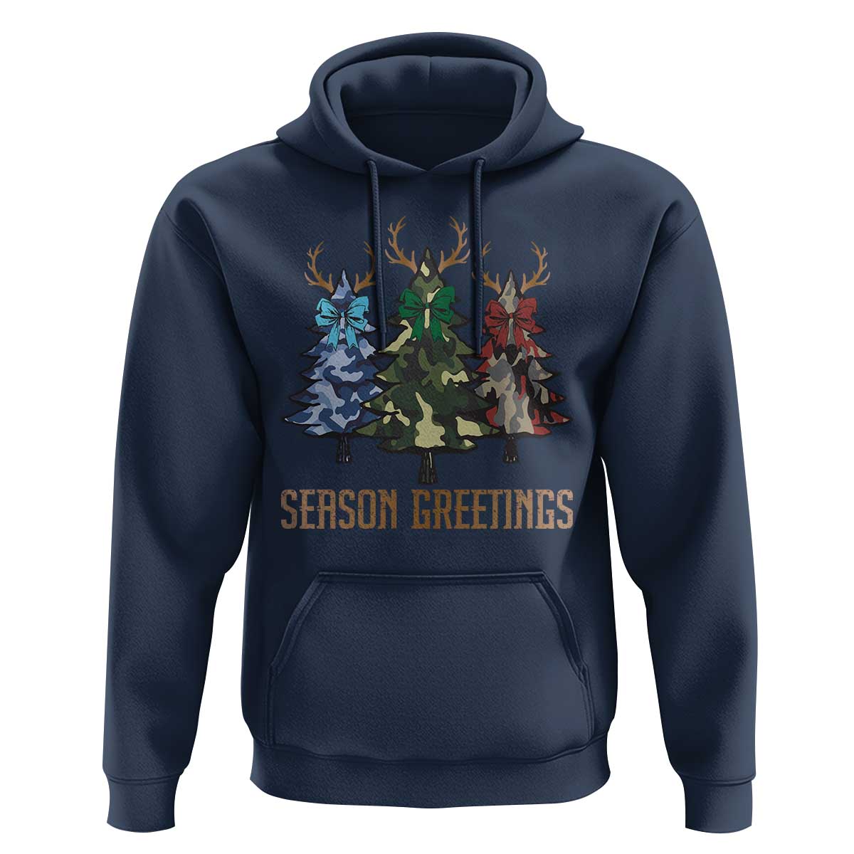 Funny Christmas Hunting Hoodie Season Greetings Camouflage Xmas Tree Reindeers