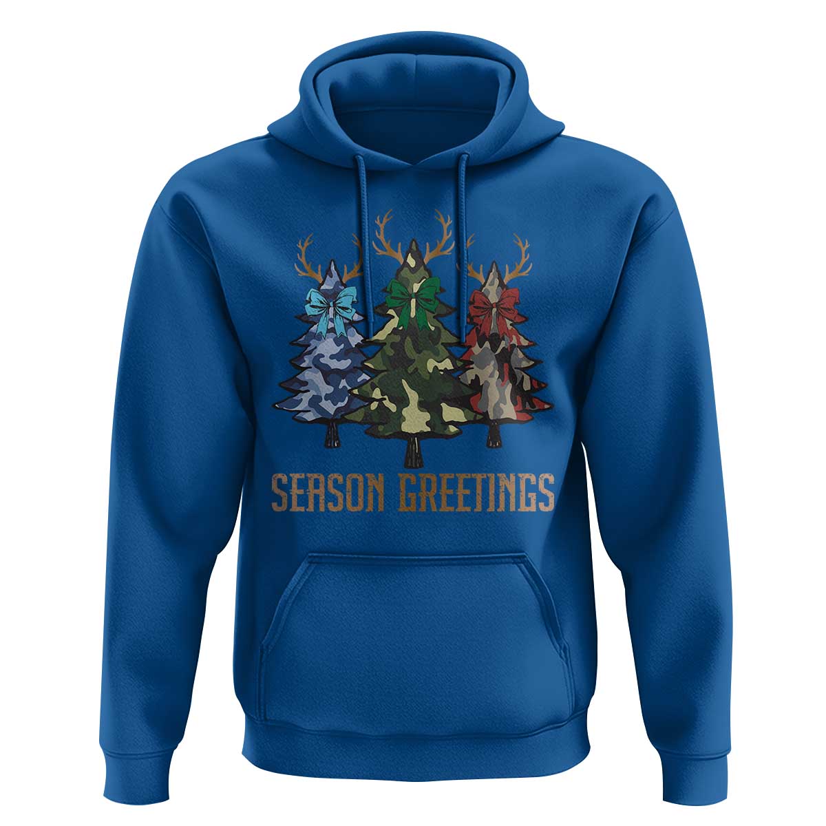 Funny Christmas Hunting Hoodie Season Greetings Camouflage Xmas Tree Reindeers