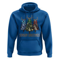 Funny Christmas Hunting Hoodie Season Greetings Camouflage Xmas Tree Reindeers