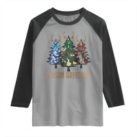 Funny Christmas Hunting Raglan Shirt Season Greetings Camouflage Xmas Tree Reindeers - Wonder Print Shop