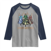 Funny Christmas Hunting Raglan Shirt Season Greetings Camouflage Xmas Tree Reindeers - Wonder Print Shop