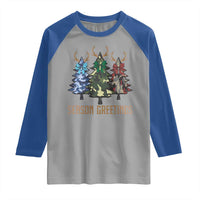 Funny Christmas Hunting Raglan Shirt Season Greetings Camouflage Xmas Tree Reindeers - Wonder Print Shop