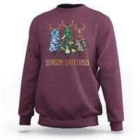 Funny Christmas Hunting Sweatshirt Season Greetings Camouflage Xmas Tree Reindeers - Wonder Print Shop