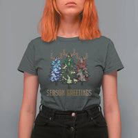Funny Christmas Hunting T Shirt For Women Season Greetings Camouflage Xmas Tree Reindeers - Wonder Print Shop