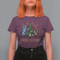 Funny Christmas Hunting T Shirt For Women Season Greetings Camouflage Xmas Tree Reindeers - Wonder Print Shop
