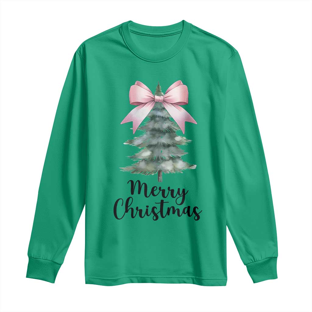 Funny Coquette Merry Christmas Long Sleeve Shirt Pink Bow Xmas Tree