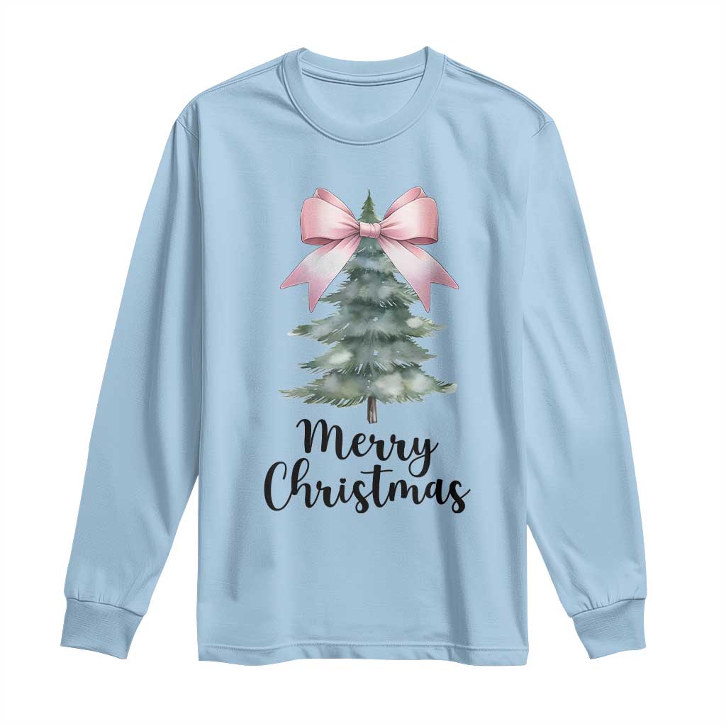 Funny Coquette Merry Christmas Long Sleeve Shirt Pink Bow Xmas Tree