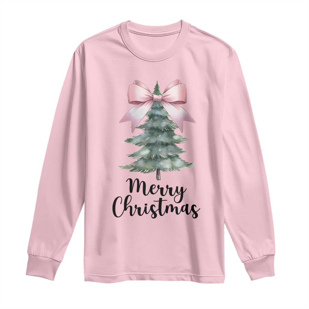 Funny Coquette Merry Christmas Long Sleeve Shirt Pink Bow Xmas Tree