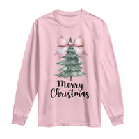 Funny Coquette Merry Christmas Long Sleeve Shirt Pink Bow Xmas Tree