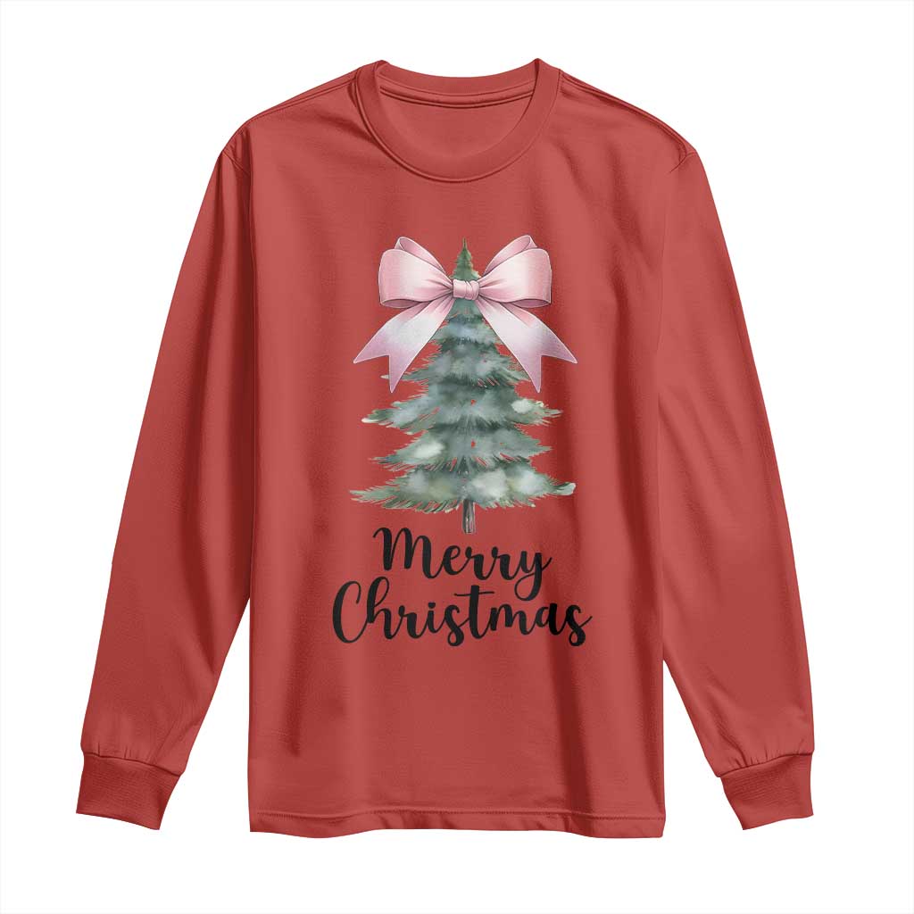 Funny Coquette Merry Christmas Long Sleeve Shirt Pink Bow Xmas Tree