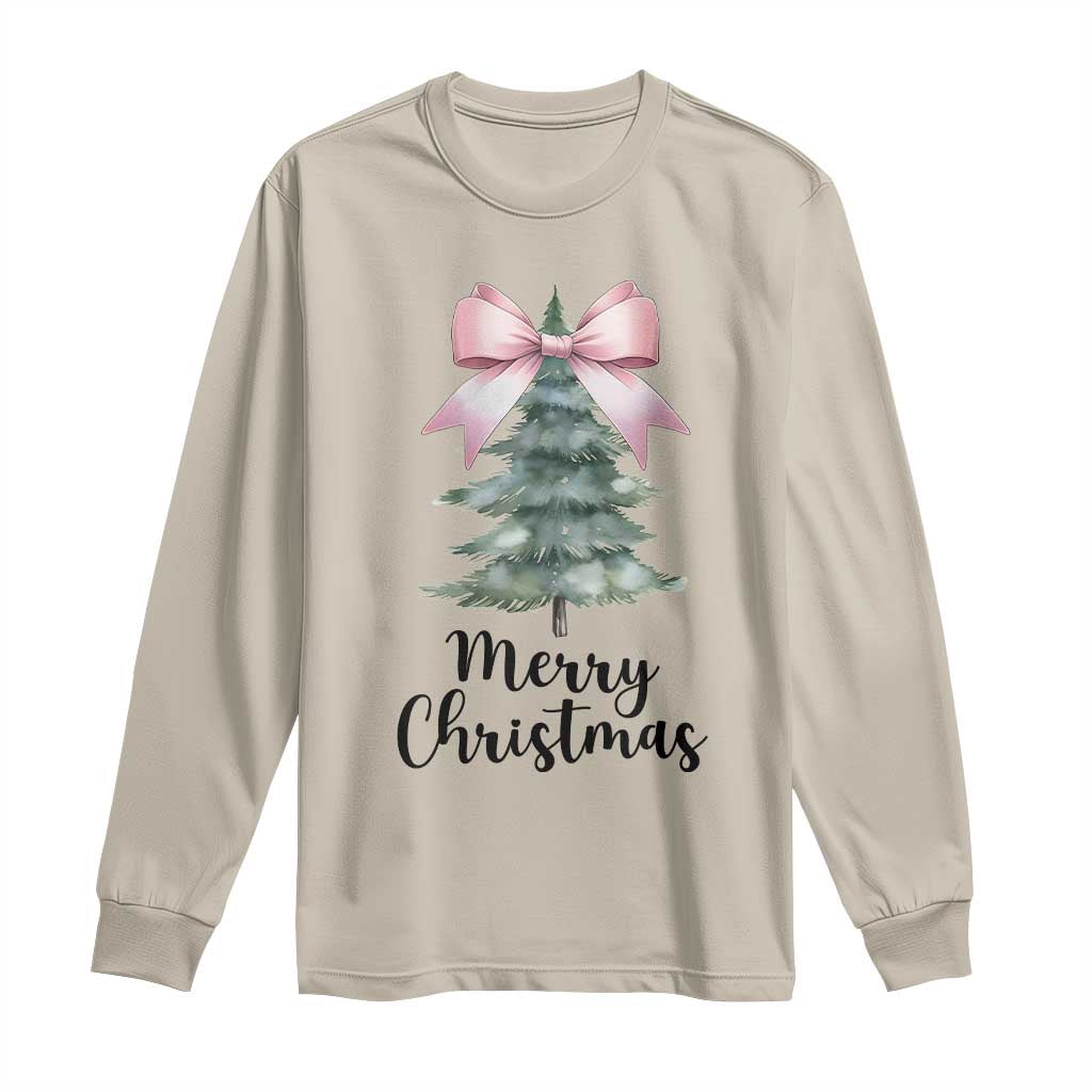 Funny Coquette Merry Christmas Long Sleeve Shirt Pink Bow Xmas Tree