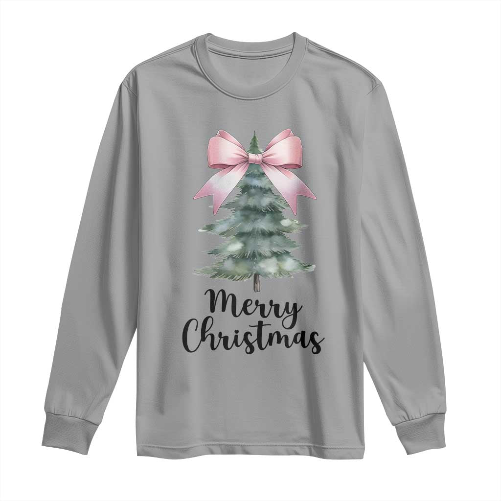 Funny Coquette Merry Christmas Long Sleeve Shirt Pink Bow Xmas Tree