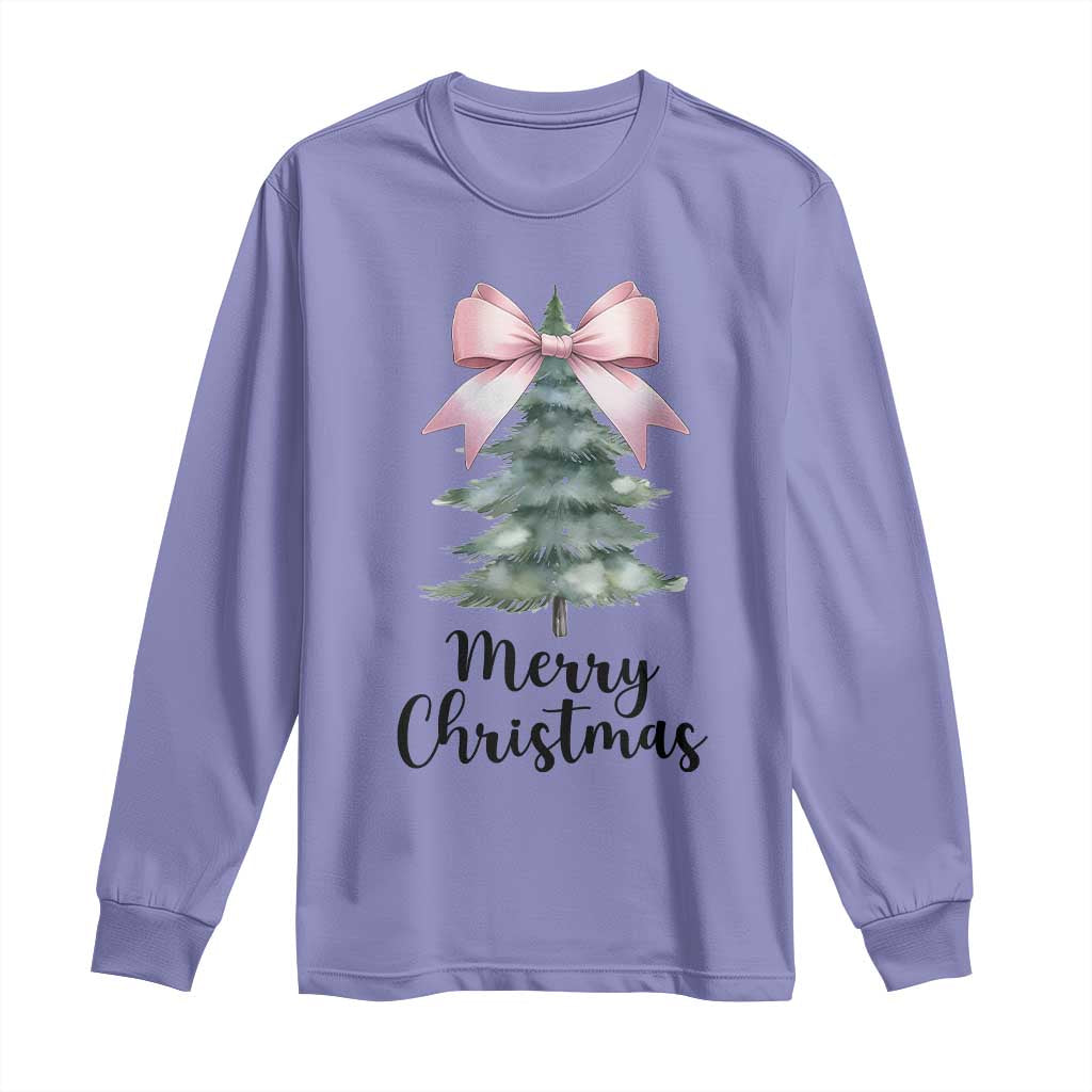Funny Coquette Merry Christmas Long Sleeve Shirt Pink Bow Xmas Tree
