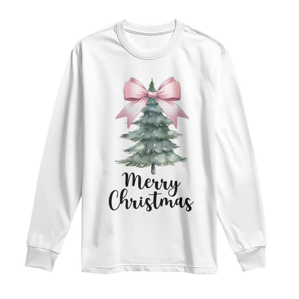 Funny Coquette Merry Christmas Long Sleeve Shirt Pink Bow Xmas Tree