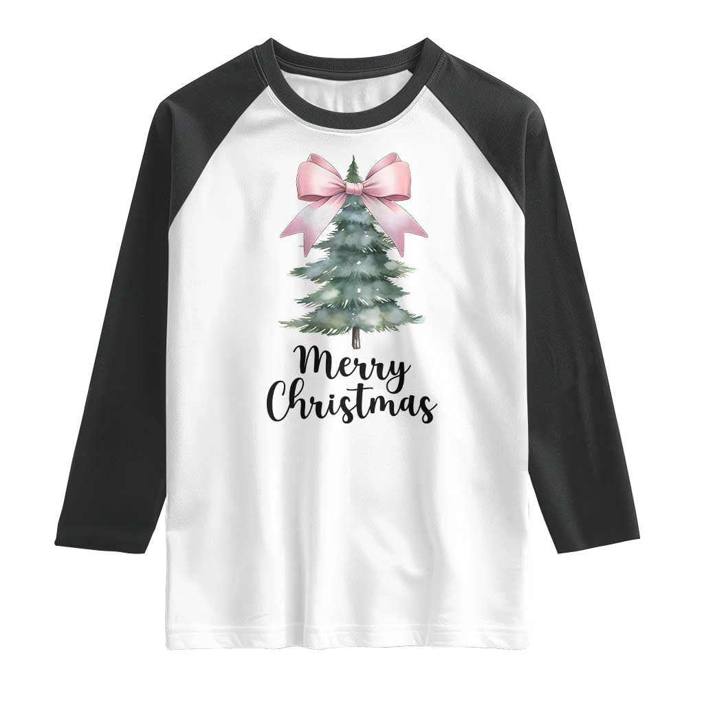 Funny Coquette Merry Christmas Raglan Shirt Pink Bow Xmas Tree - Wonder Print Shop