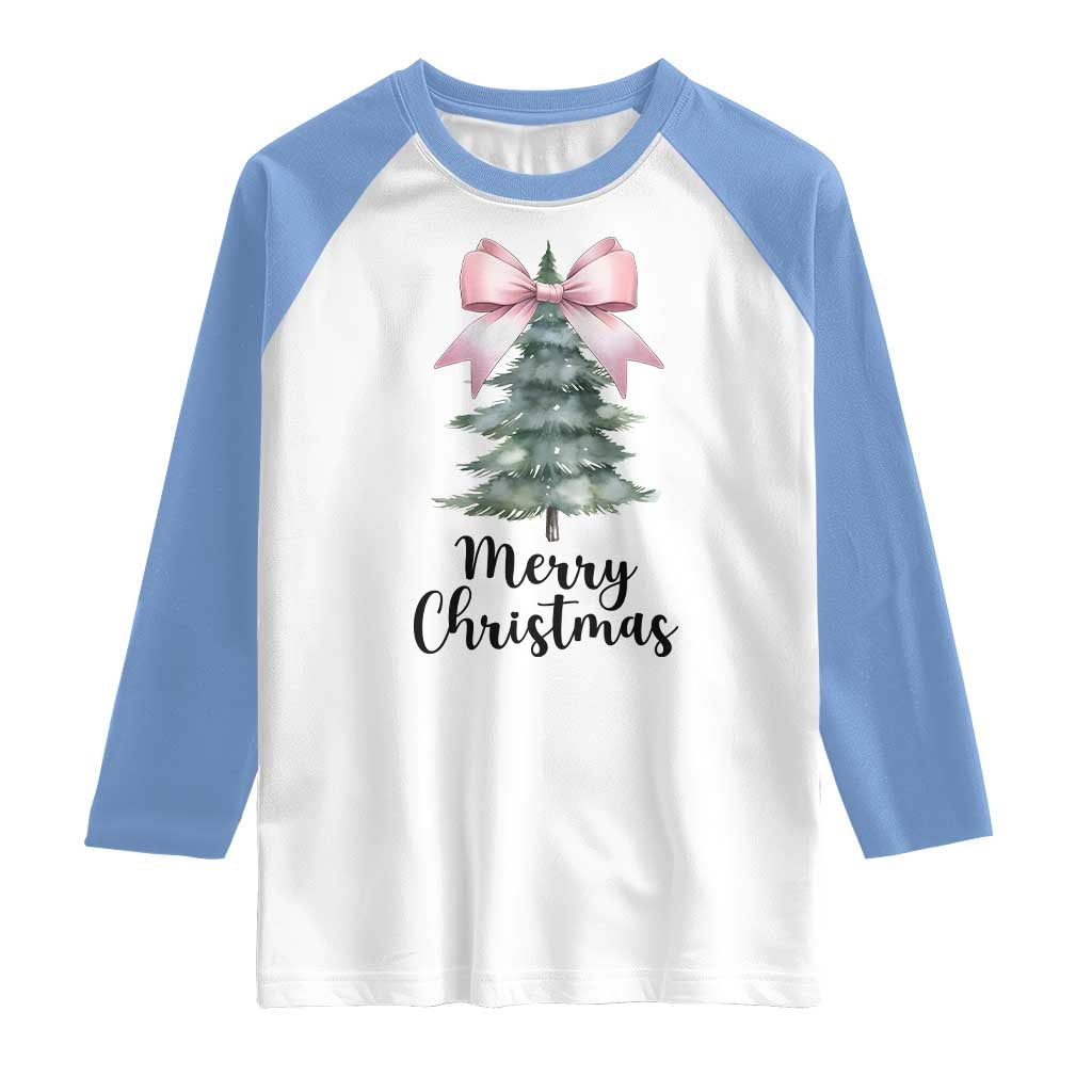 Funny Coquette Merry Christmas Raglan Shirt Pink Bow Xmas Tree - Wonder Print Shop