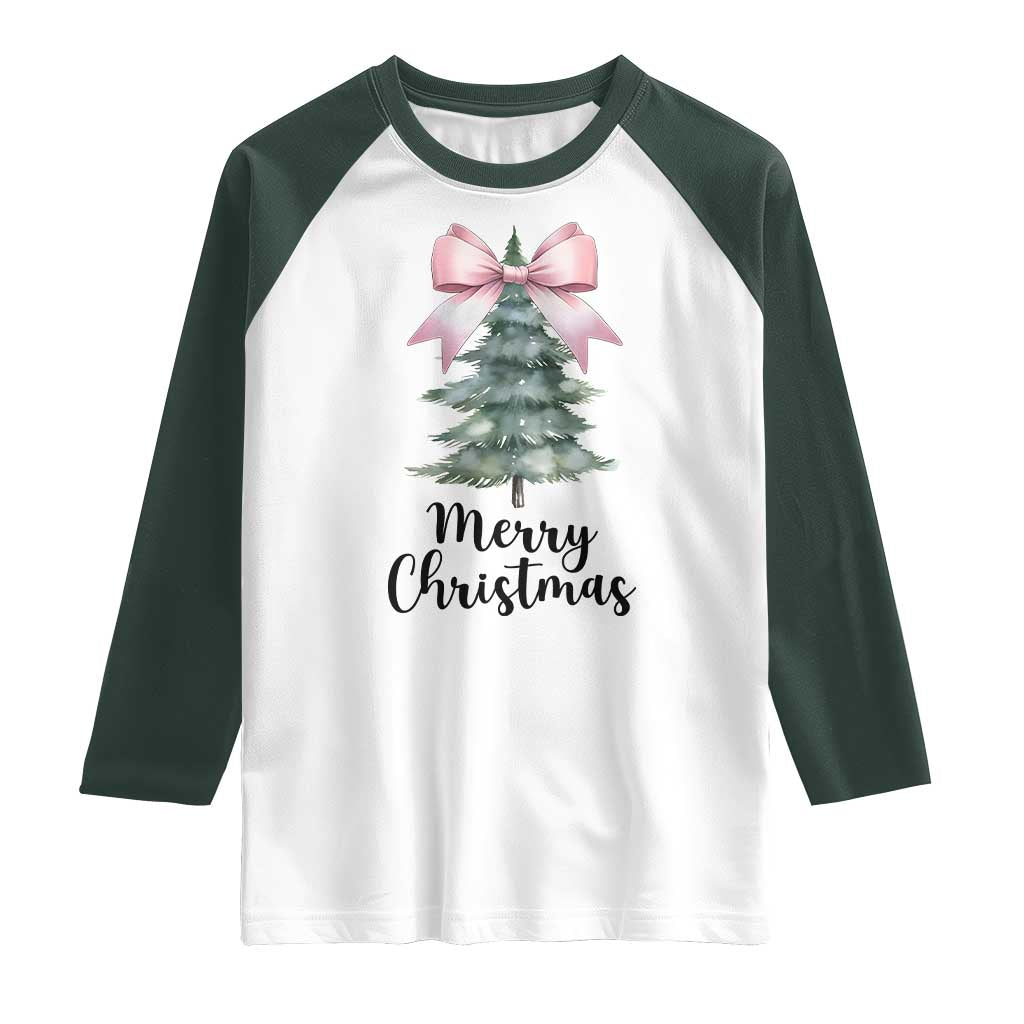 Funny Coquette Merry Christmas Raglan Shirt Pink Bow Xmas Tree - Wonder Print Shop