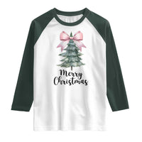 Funny Coquette Merry Christmas Raglan Shirt Pink Bow Xmas Tree - Wonder Print Shop
