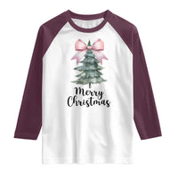 Funny Coquette Merry Christmas Raglan Shirt Pink Bow Xmas Tree - Wonder Print Shop