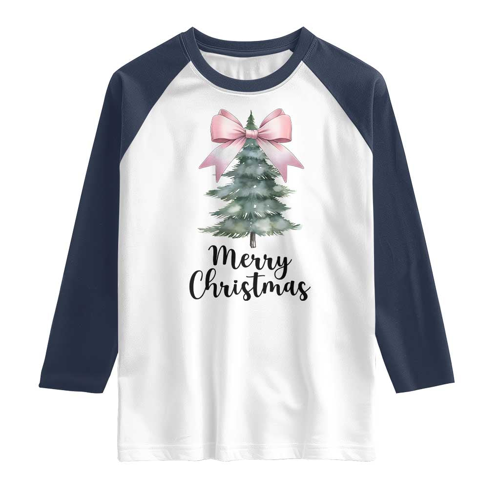 Funny Coquette Merry Christmas Raglan Shirt Pink Bow Xmas Tree - Wonder Print Shop
