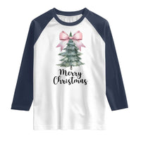 Funny Coquette Merry Christmas Raglan Shirt Pink Bow Xmas Tree - Wonder Print Shop