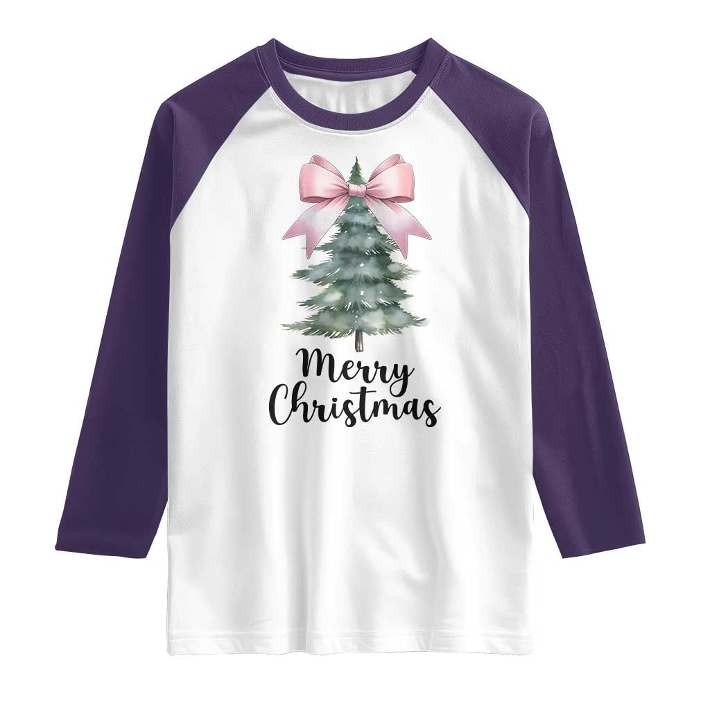 Funny Coquette Merry Christmas Raglan Shirt Pink Bow Xmas Tree - Wonder Print Shop