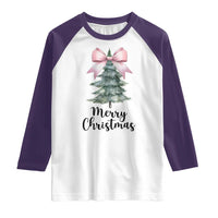 Funny Coquette Merry Christmas Raglan Shirt Pink Bow Xmas Tree - Wonder Print Shop