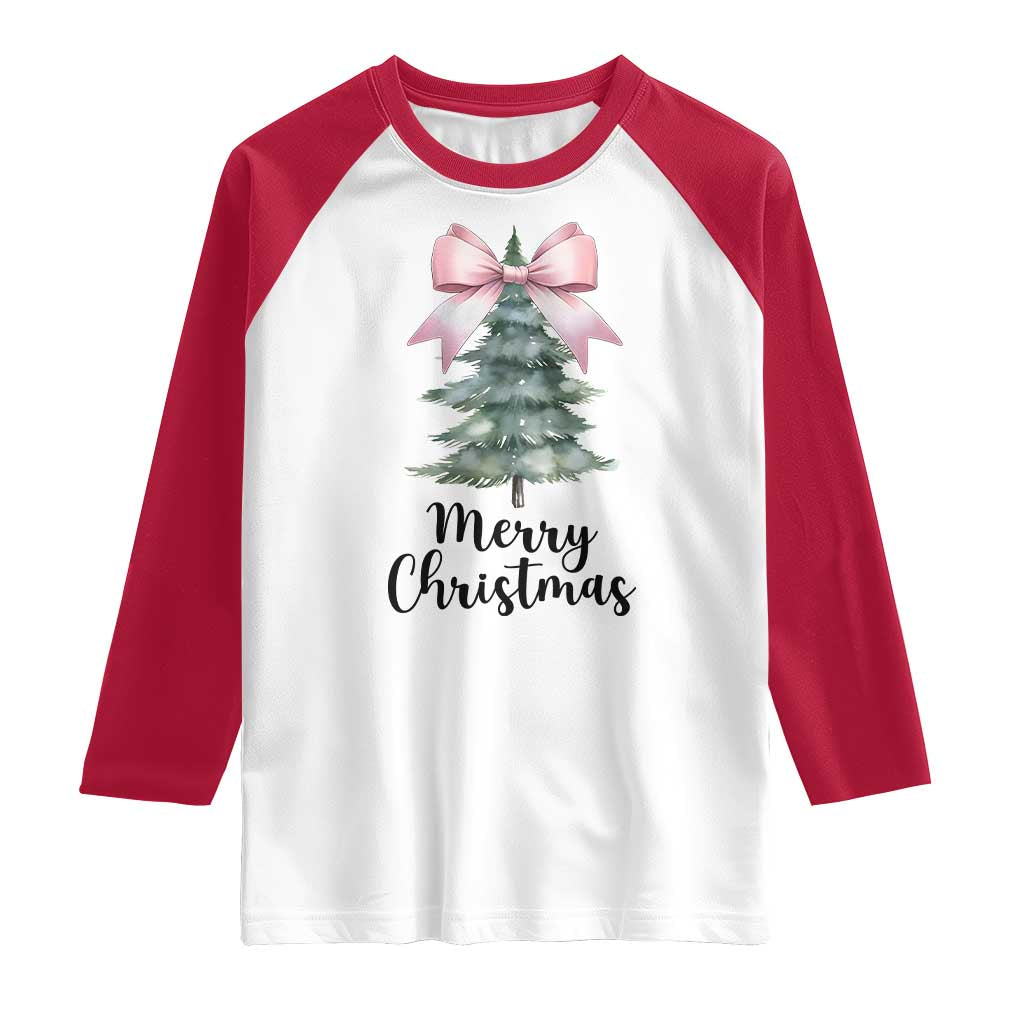 Funny Coquette Merry Christmas Raglan Shirt Pink Bow Xmas Tree - Wonder Print Shop