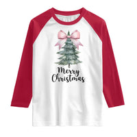 Funny Coquette Merry Christmas Raglan Shirt Pink Bow Xmas Tree - Wonder Print Shop