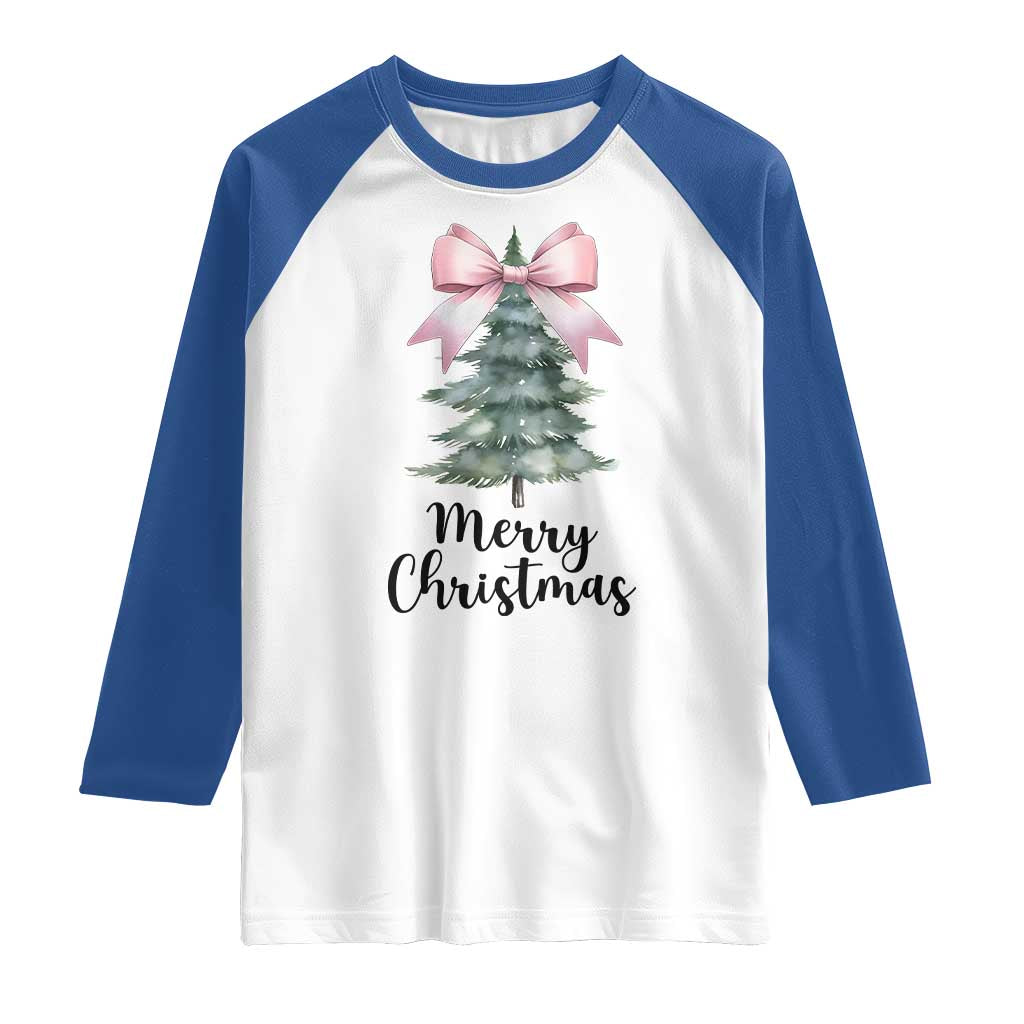 Funny Coquette Merry Christmas Raglan Shirt Pink Bow Xmas Tree - Wonder Print Shop