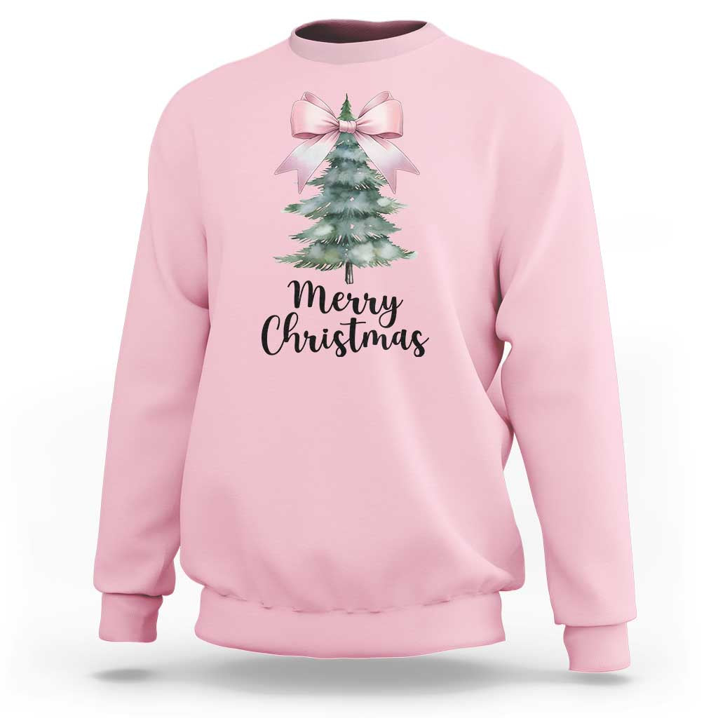 Funny Coquette Merry Christmas Sweatshirt Pink Bow Xmas Tree - Wonder Print Shop