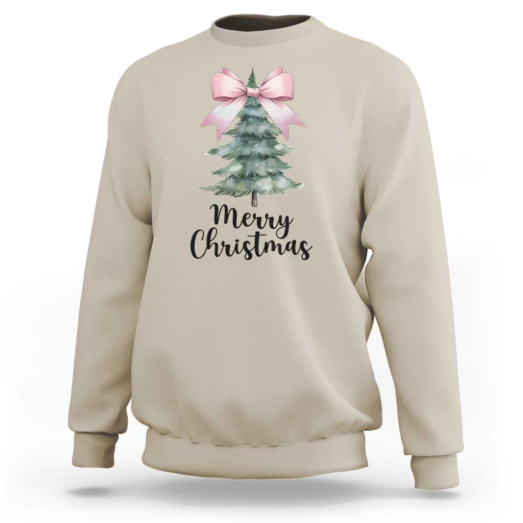 Funny Coquette Merry Christmas Sweatshirt Pink Bow Xmas Tree - Wonder Print Shop