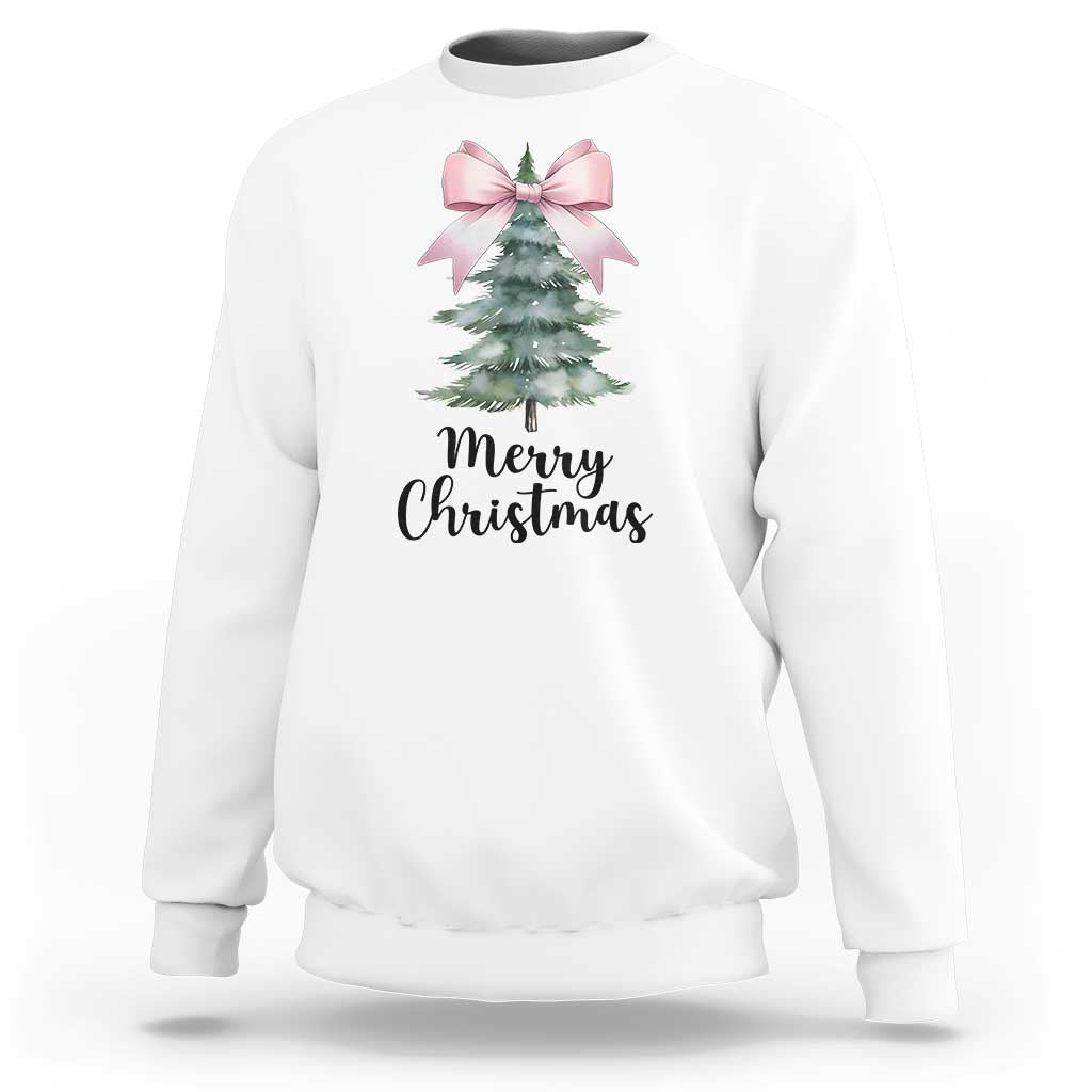 Funny Coquette Merry Christmas Sweatshirt Pink Bow Xmas Tree - Wonder Print Shop