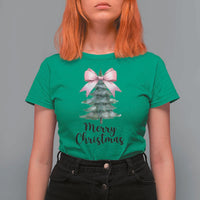 Funny Coquette Merry Christmas T Shirt For Women Pink Bow Xmas Tree - Wonder Print Shop