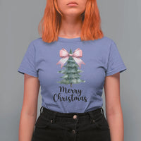 Funny Coquette Merry Christmas T Shirt For Women Pink Bow Xmas Tree - Wonder Print Shop