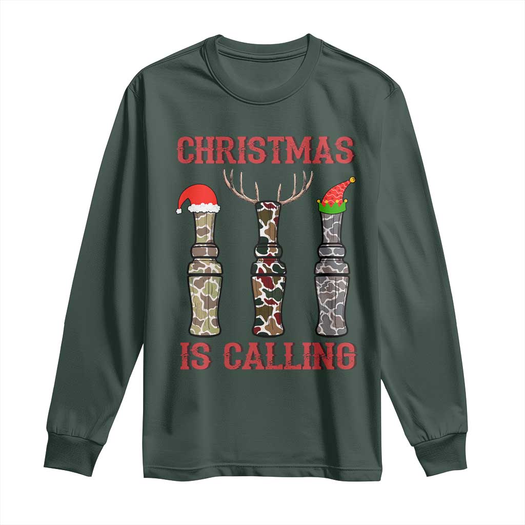 Funny Christmas Hunting Long Sleeve Shirt Christmas Is Calling Camouflage Hunting Whistle
